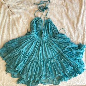 Free people S 100 degree blue halter mini dress